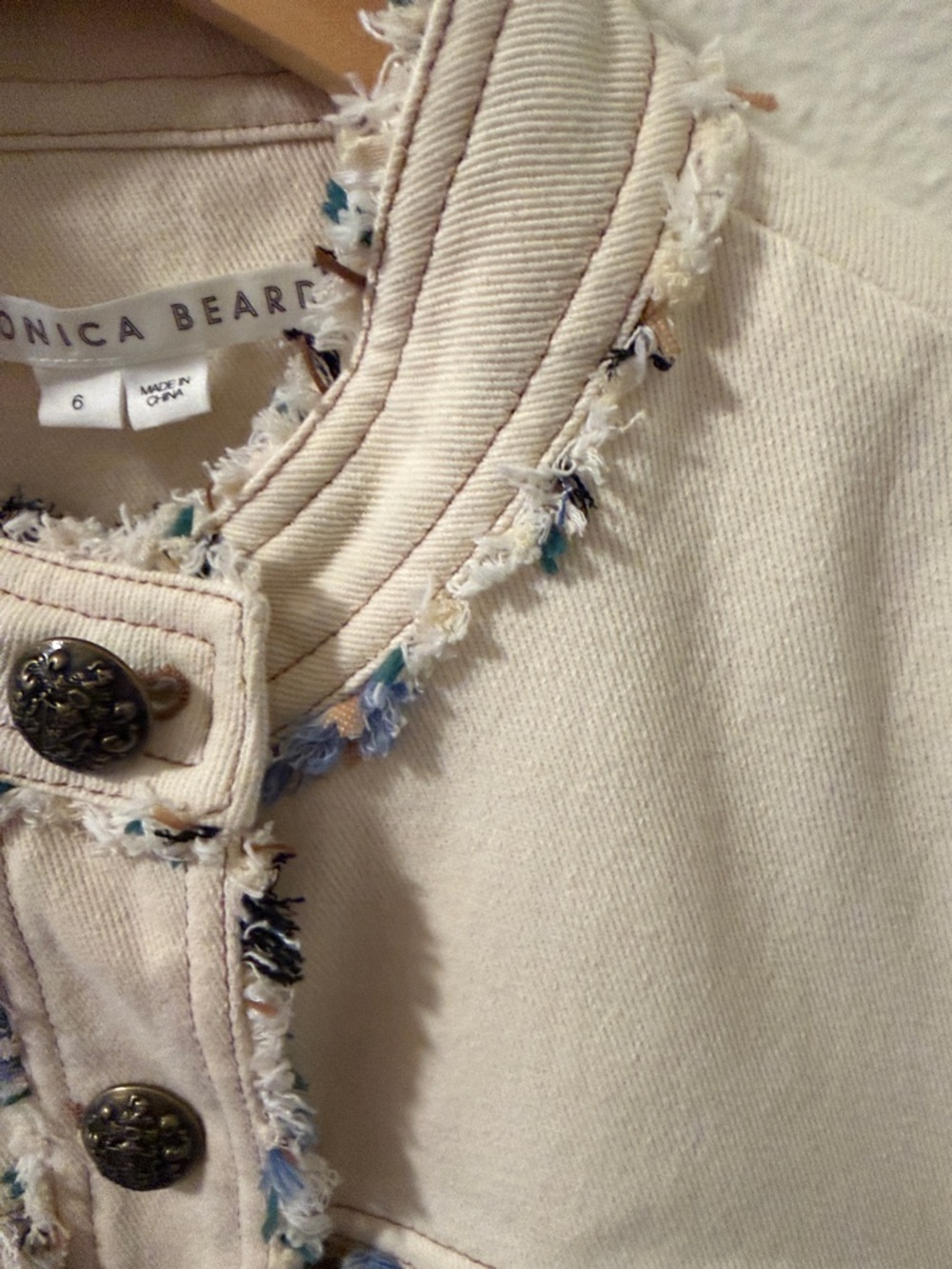 Veronica Beard Cream Tweed Jacket with Blue & Tan Accents - Picture 7 of 11